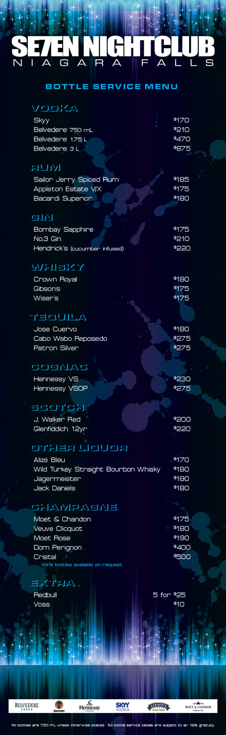 Club Se7en Bottle Service Menu Club Se7en Bottle Service Menu